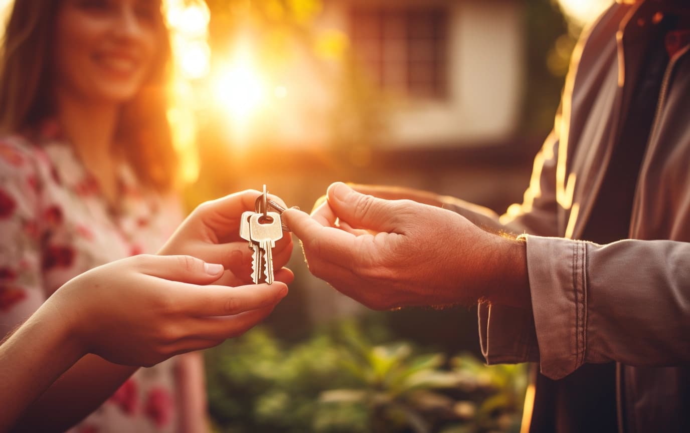 family being handed over keys