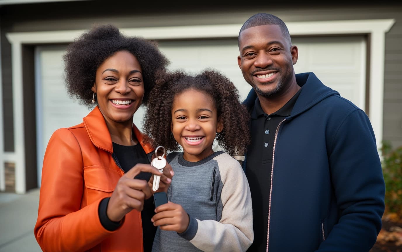 family being handed over keys